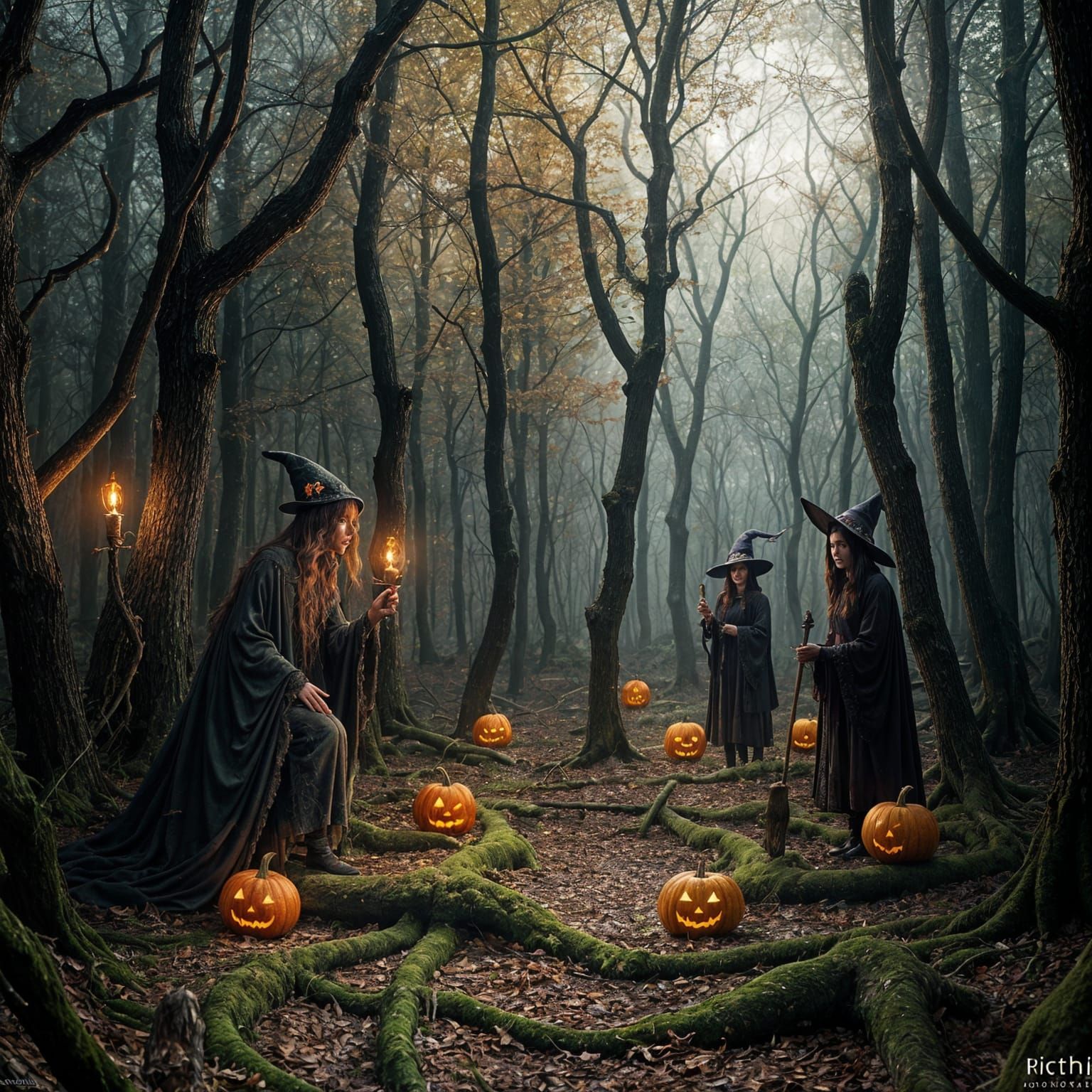 Spooky Forest Scene with Witches in Ultra HD