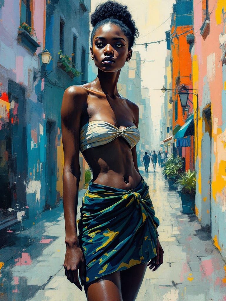 Warrior Woman in Wax: Impressionist Urban Study