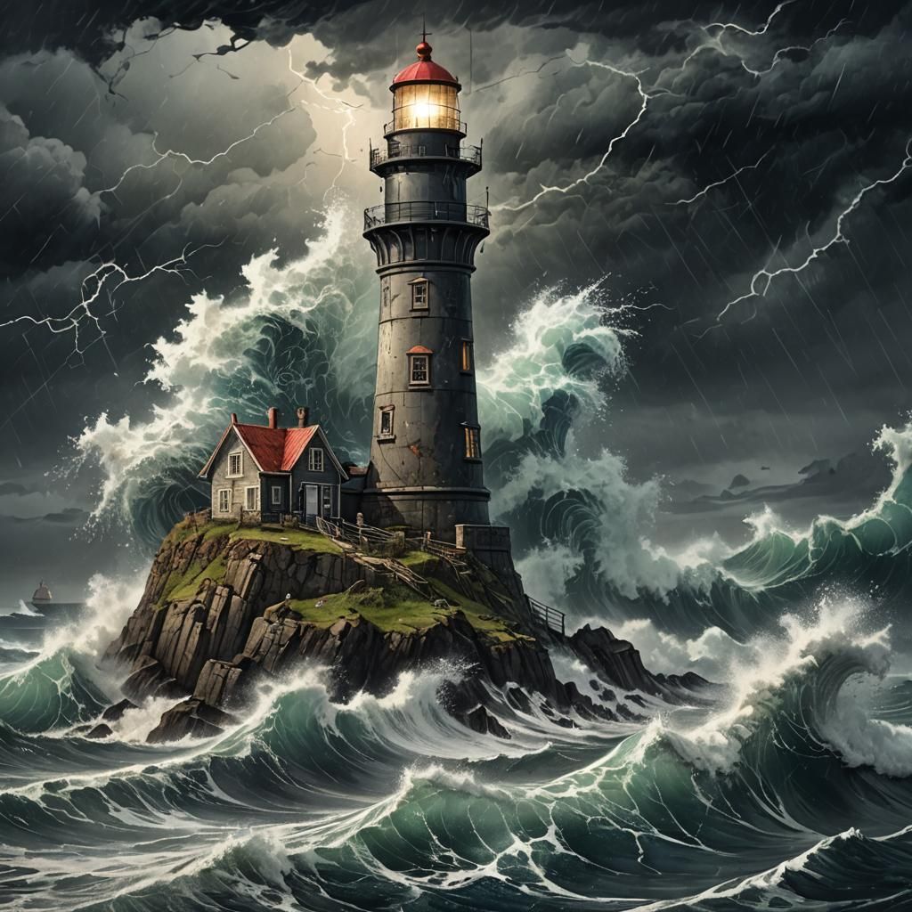 Lighthouse in a Stormy Sea