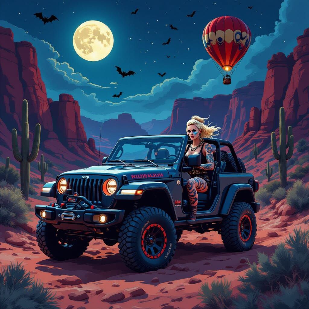 Viking Maiden Drives Jeep Through Eerie Canyon