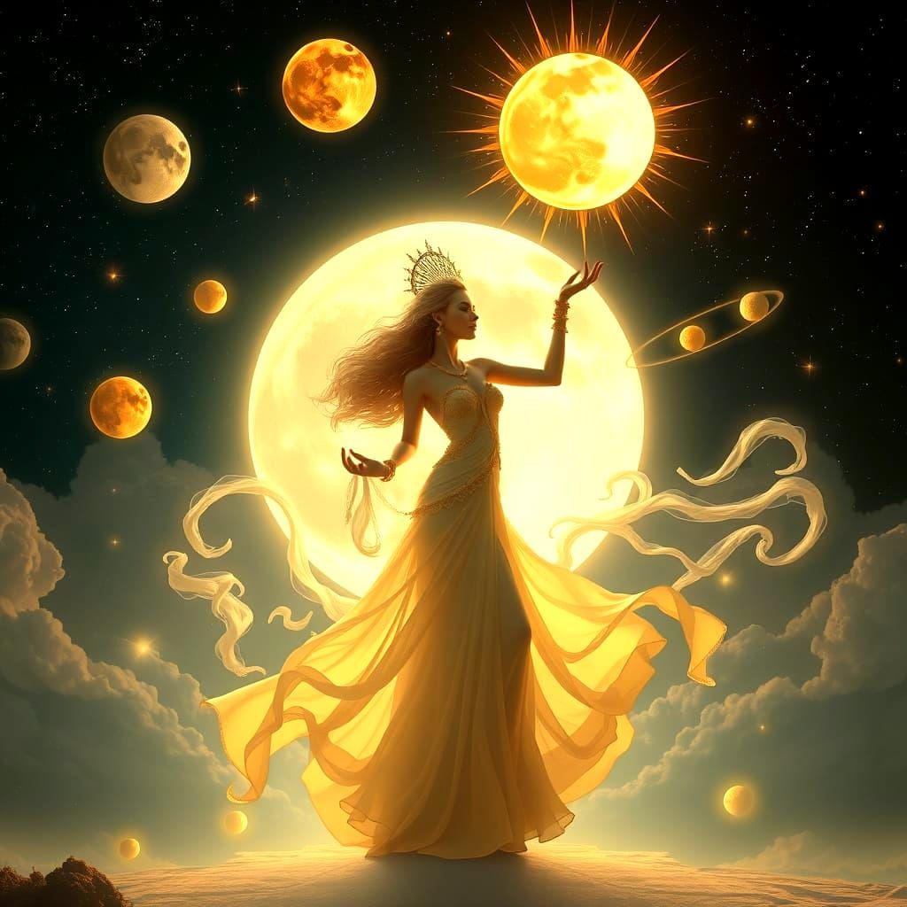 Personified Moon and Sun Dance in Beautiful Composition
