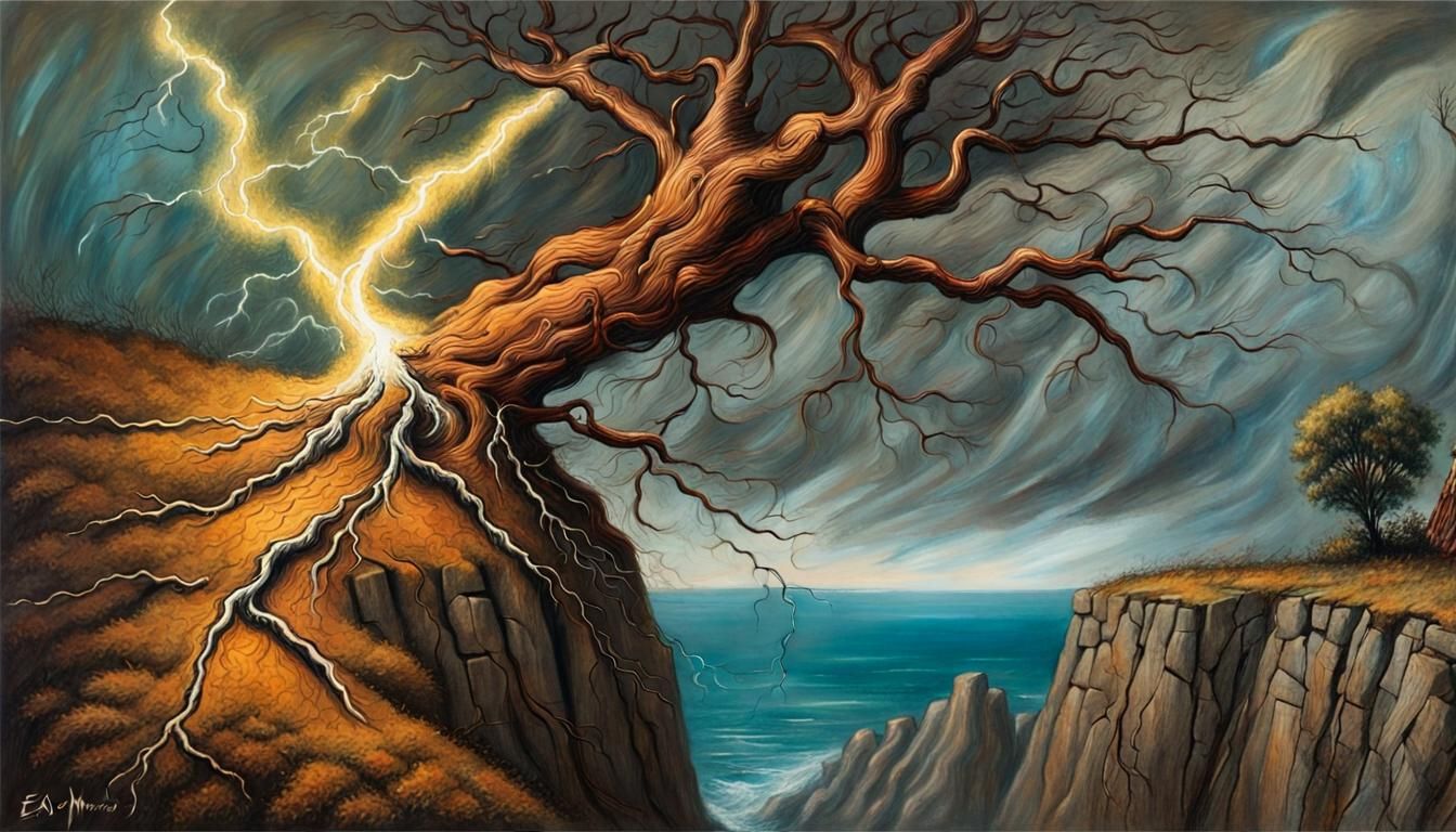 Lightning Strikes Tree: Action Drawing in Graphic Style