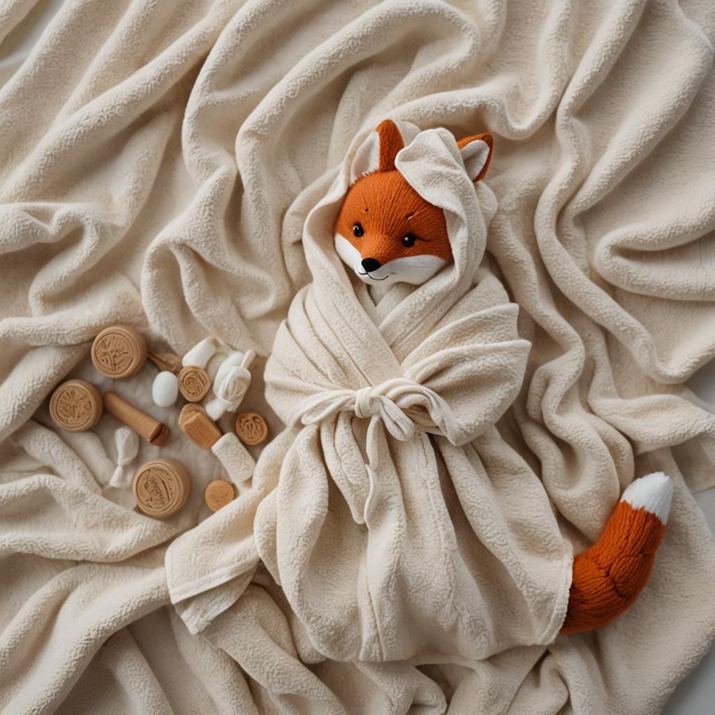 Yarn Plushie Fox Lady After Bath