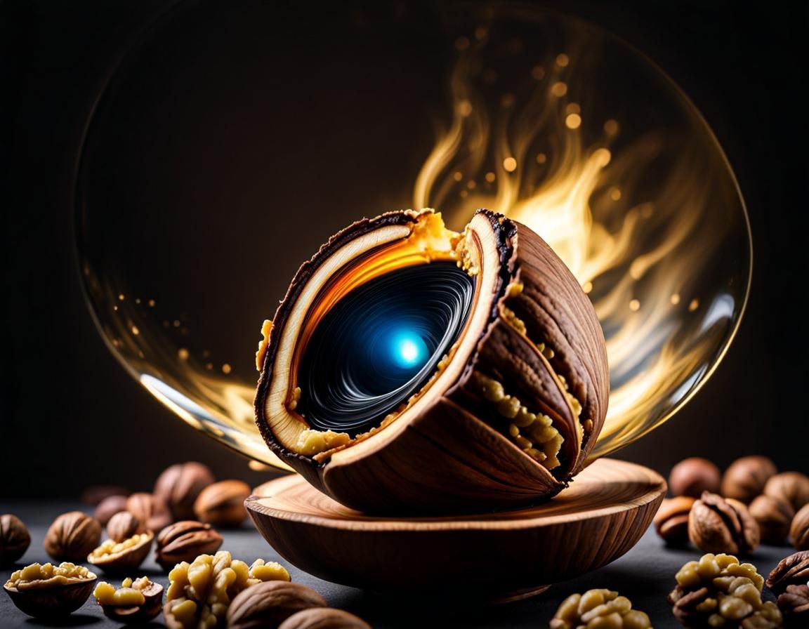 Black Hole Inside a Walnut on Plate