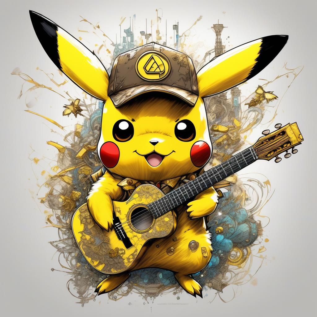 Biopunk Pikachu Playing Guitar Art