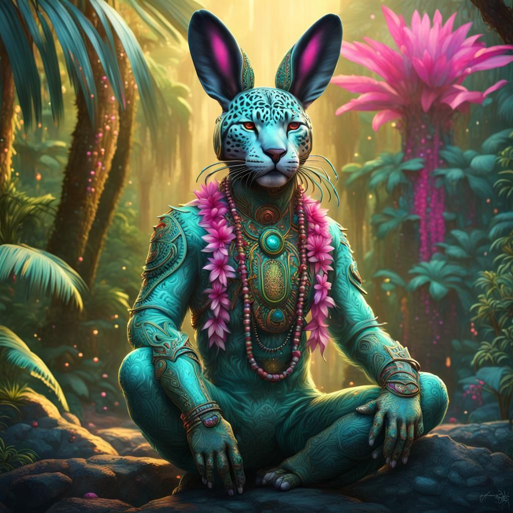 Samoan Jaguar Bunny in Fluorescent Space Suit