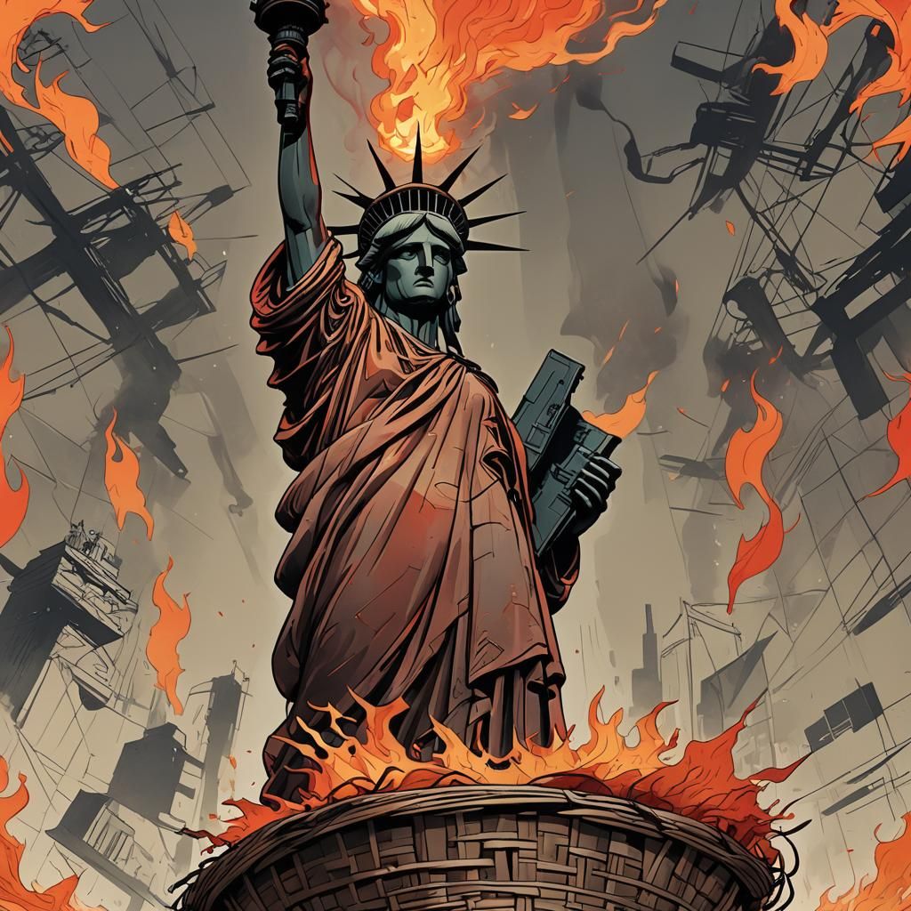 Statue of Liberty's Hellish Journey: Retro-Futuristic Travel...