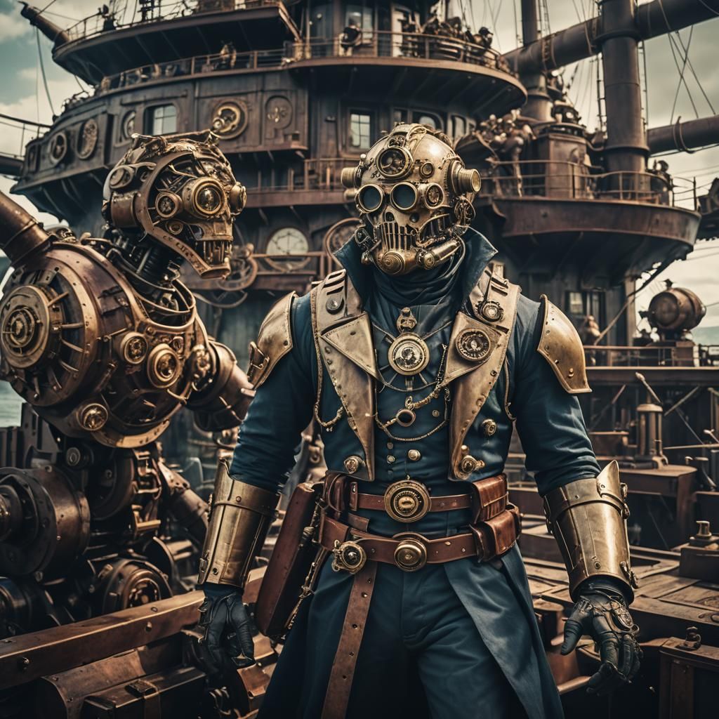Steampunk Mechanical Mariner Cinematic Film Still
