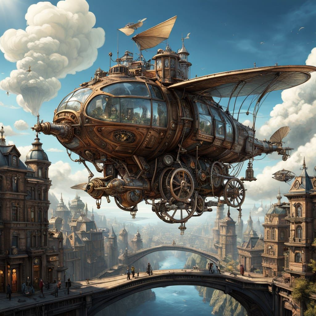 Steampunk Snow Leopard Ornithopter Soars Above Victorian Cit...