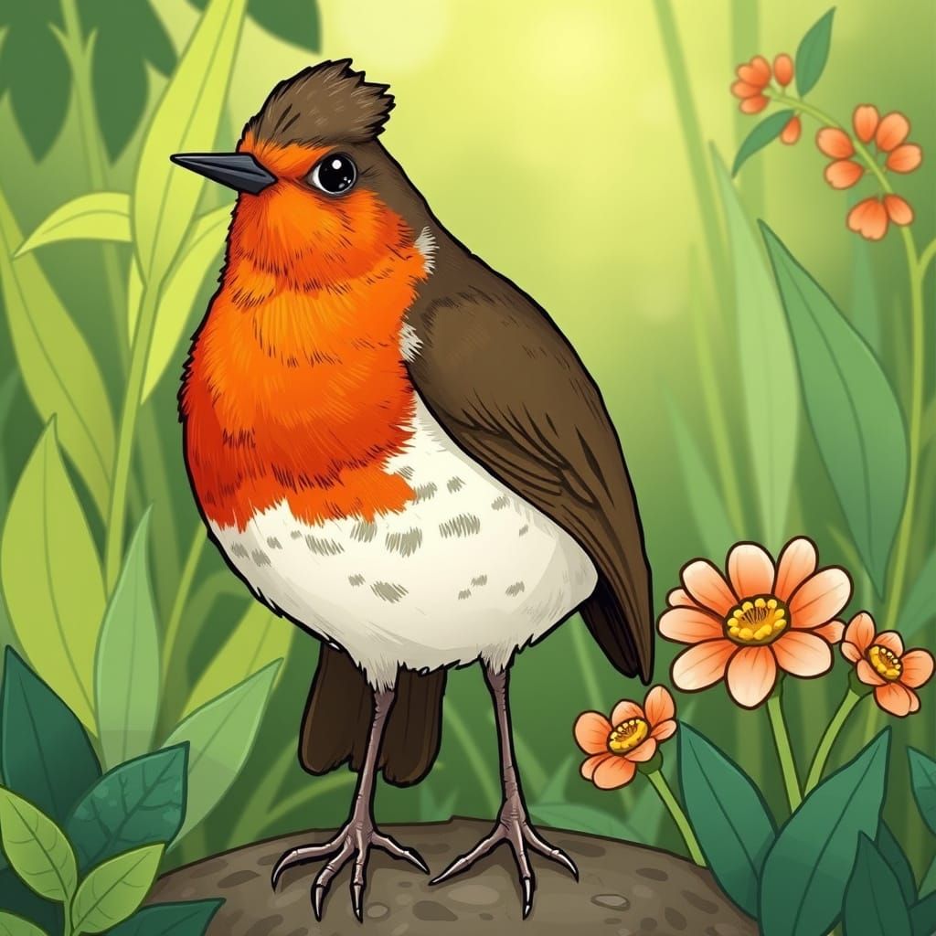 Proud Robin in Whimsical Cartoon Style