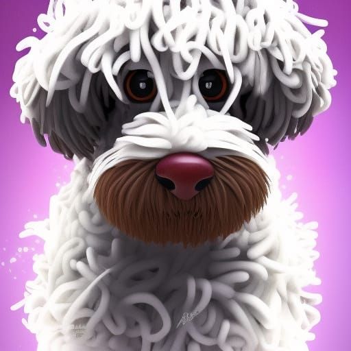 Playful Black Cockapoo in White Paint, 3D Digital Art