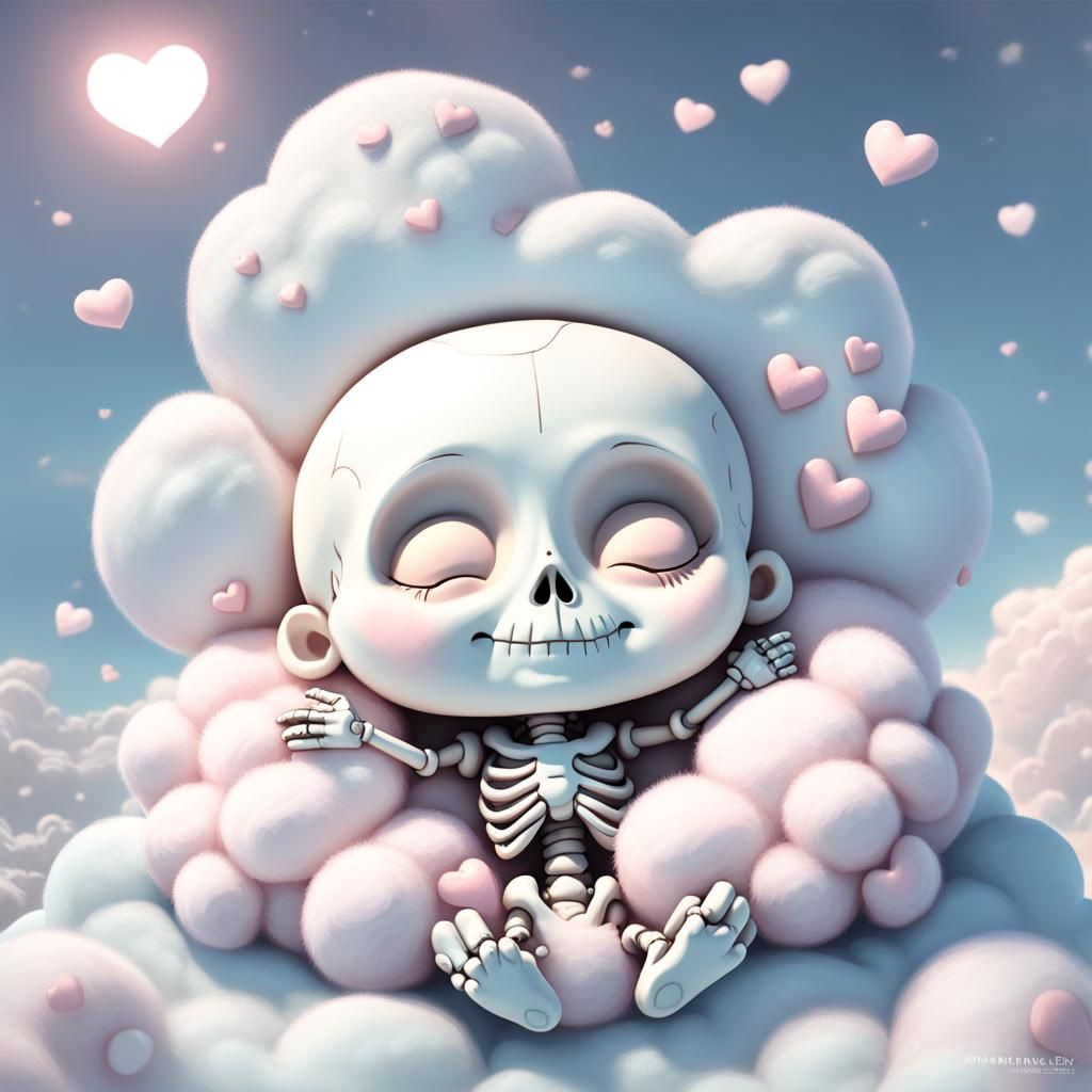 Dreaming Chibi Skeleton on Fluffy Cloud
