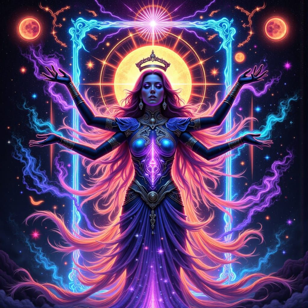 Futuristic High Priestess Tarot Card in Cyberpunk Style