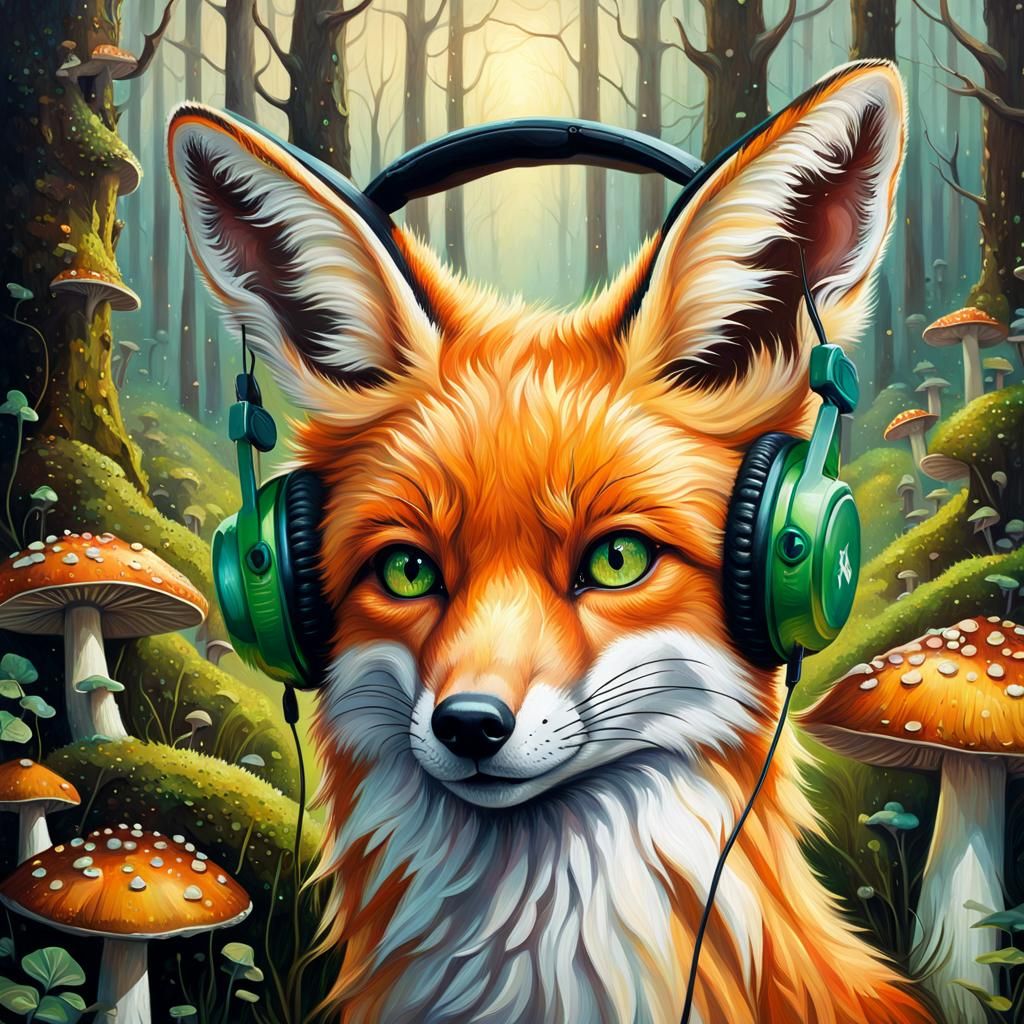 Fantasy Fox Made of Mushrooms in Whimsical Forest