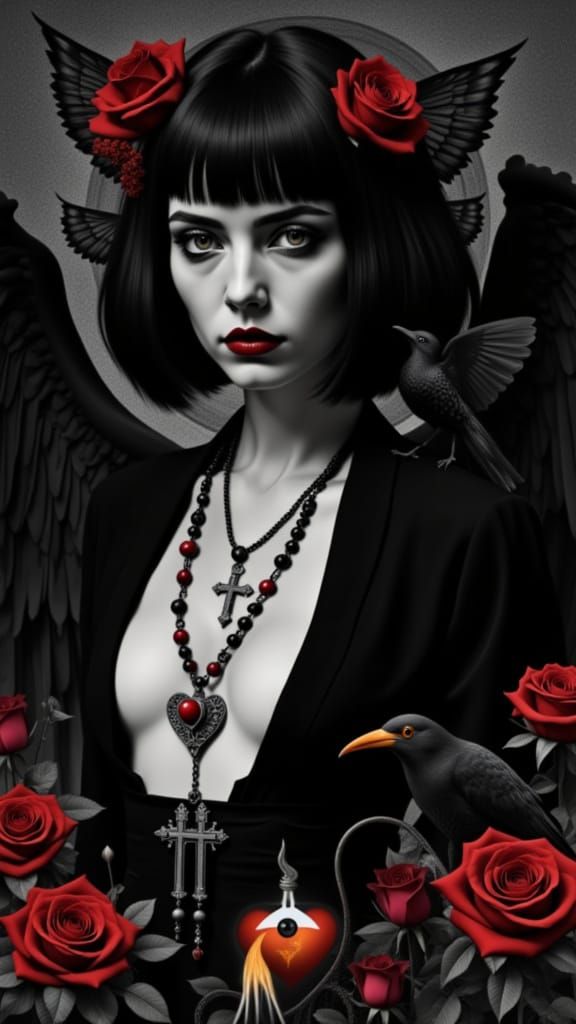 Gothic Woman with Sacred Heart in Dada Collage