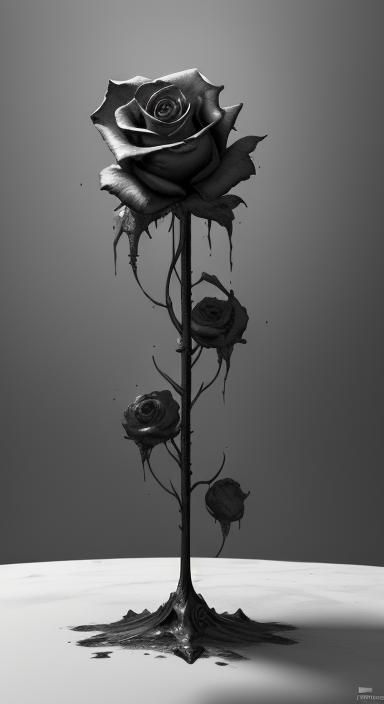 Dramatic Dying Rose: Black and White Matte Painting
