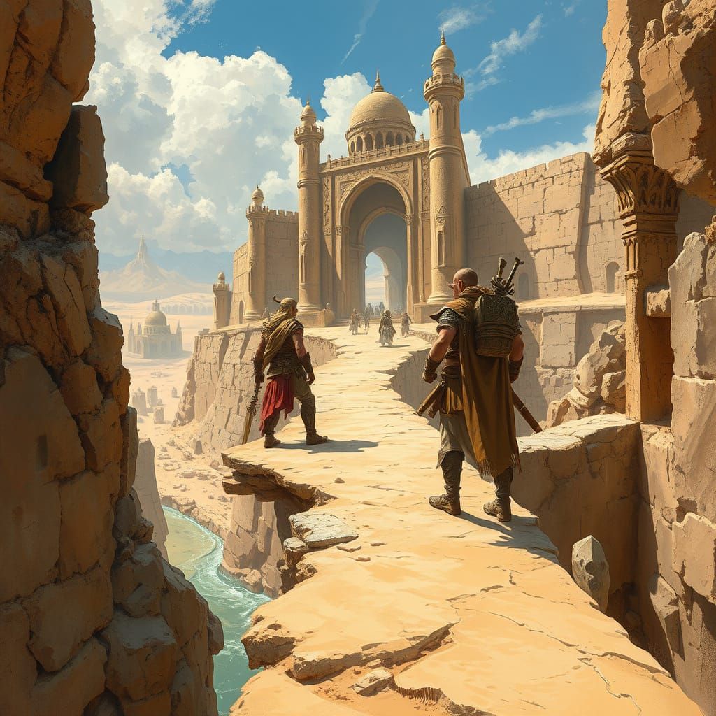 Desert Elf Warrior Guards Ancient Ruins in Frazetta-Inspired...