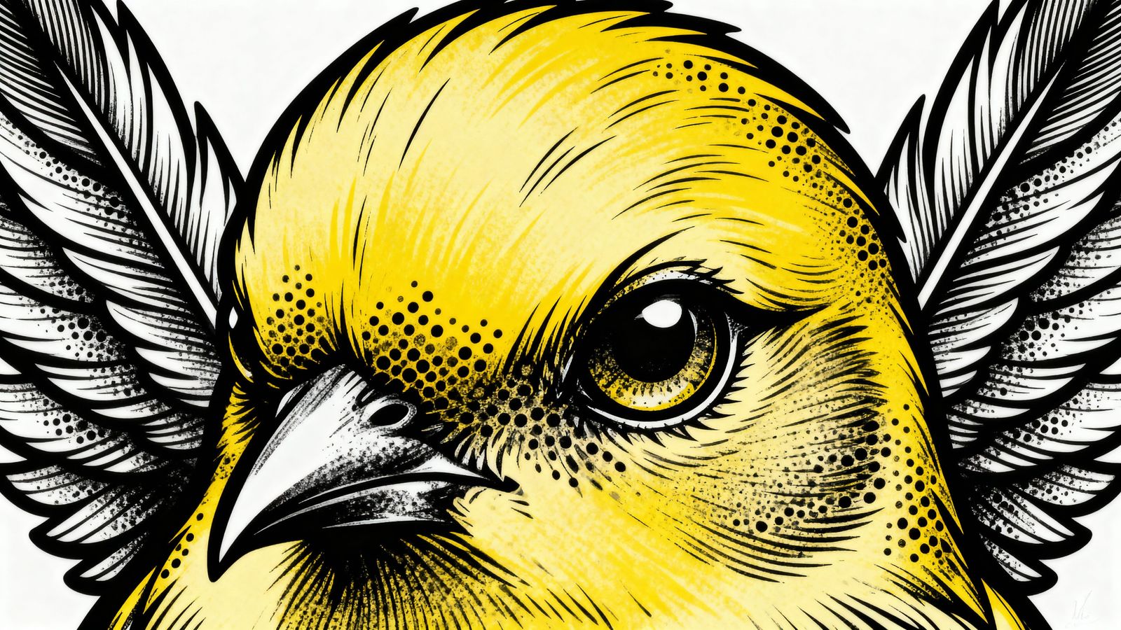 Realistic Yellow Canary Tattoo Stencil in Blackwork Style
