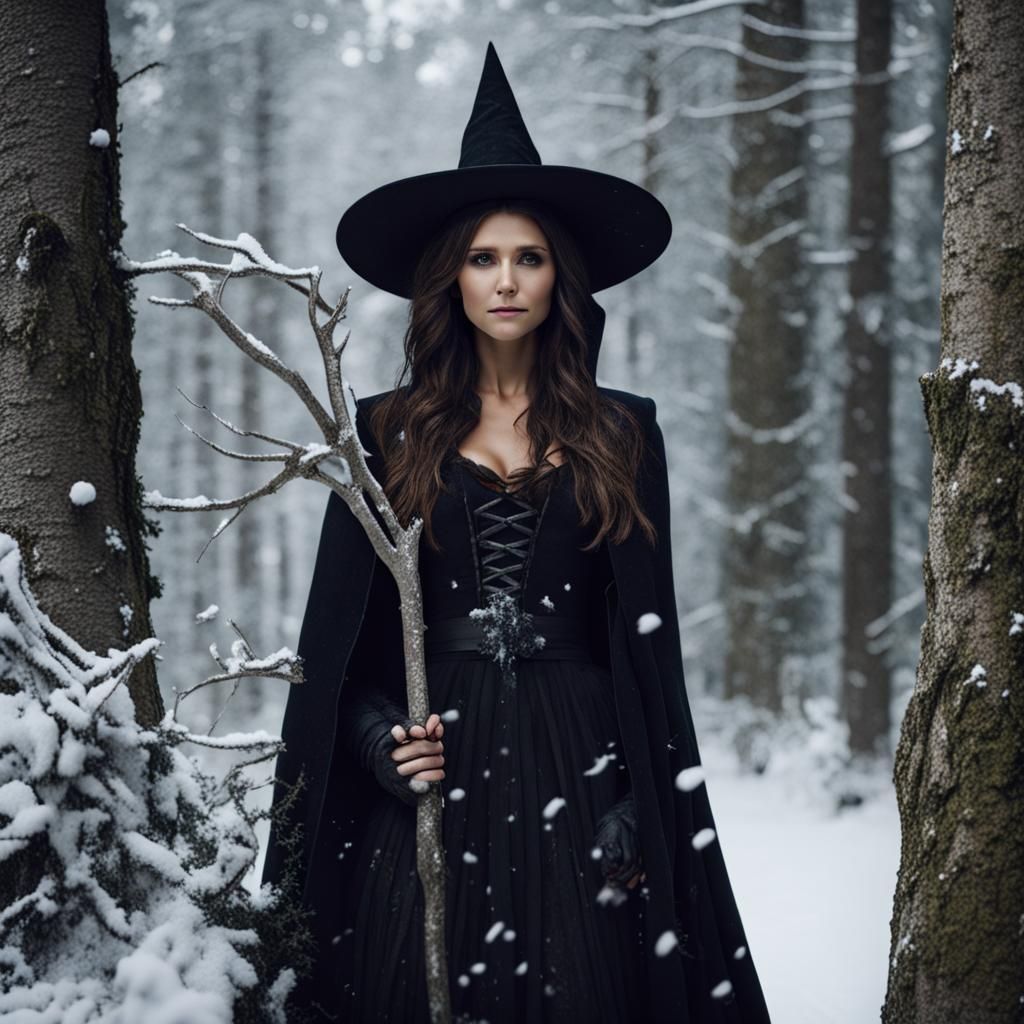 Witch Lost in Snowy Forest