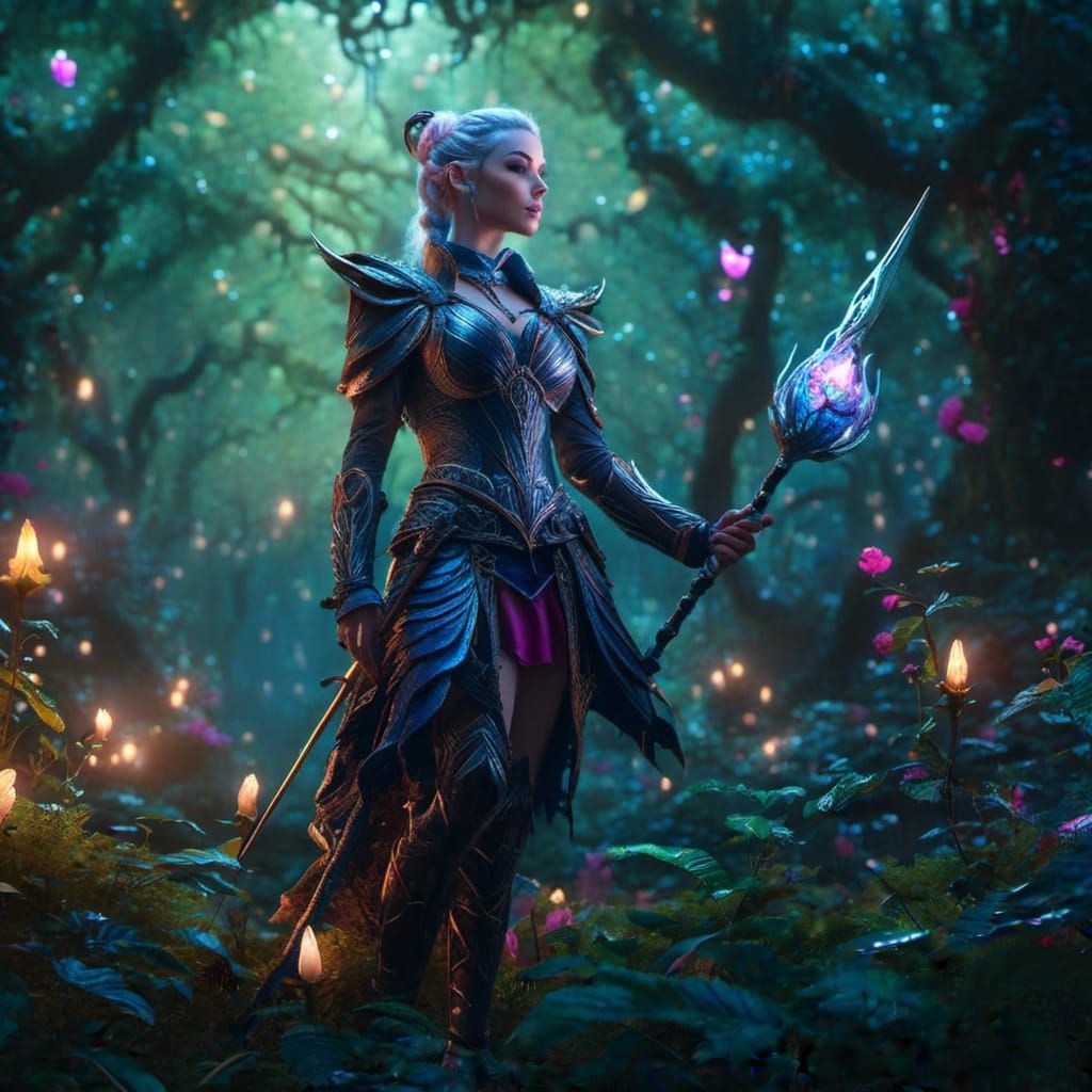 Dark Fantasy Moon Elf Warrior in the Woods