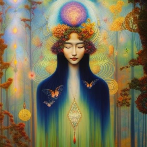 Sunset Human-Vine Hybrid in Forest, Detailed Art