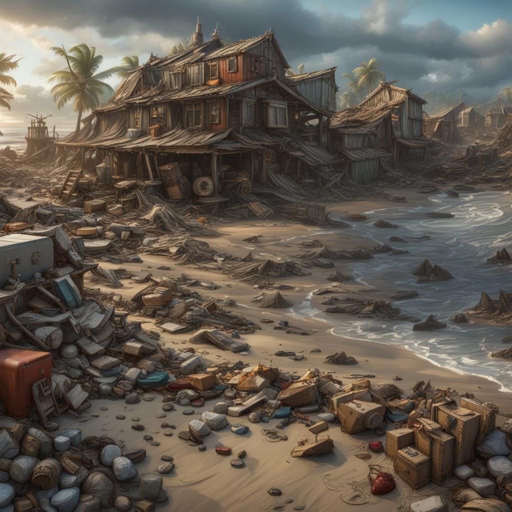 Climate Change Shoreline in Detailed Digital Matte Painting