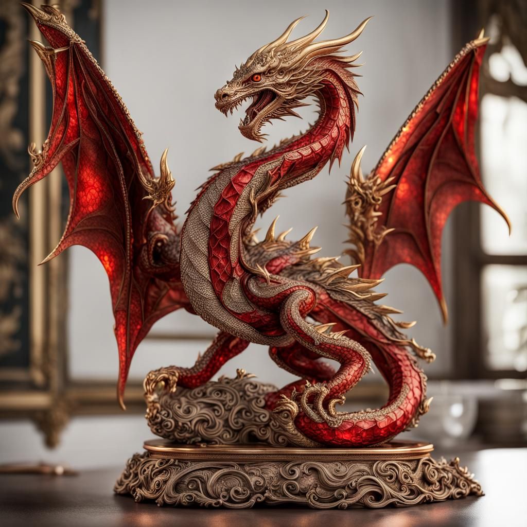 Ornate Metallic Dragon Decoration with Fire