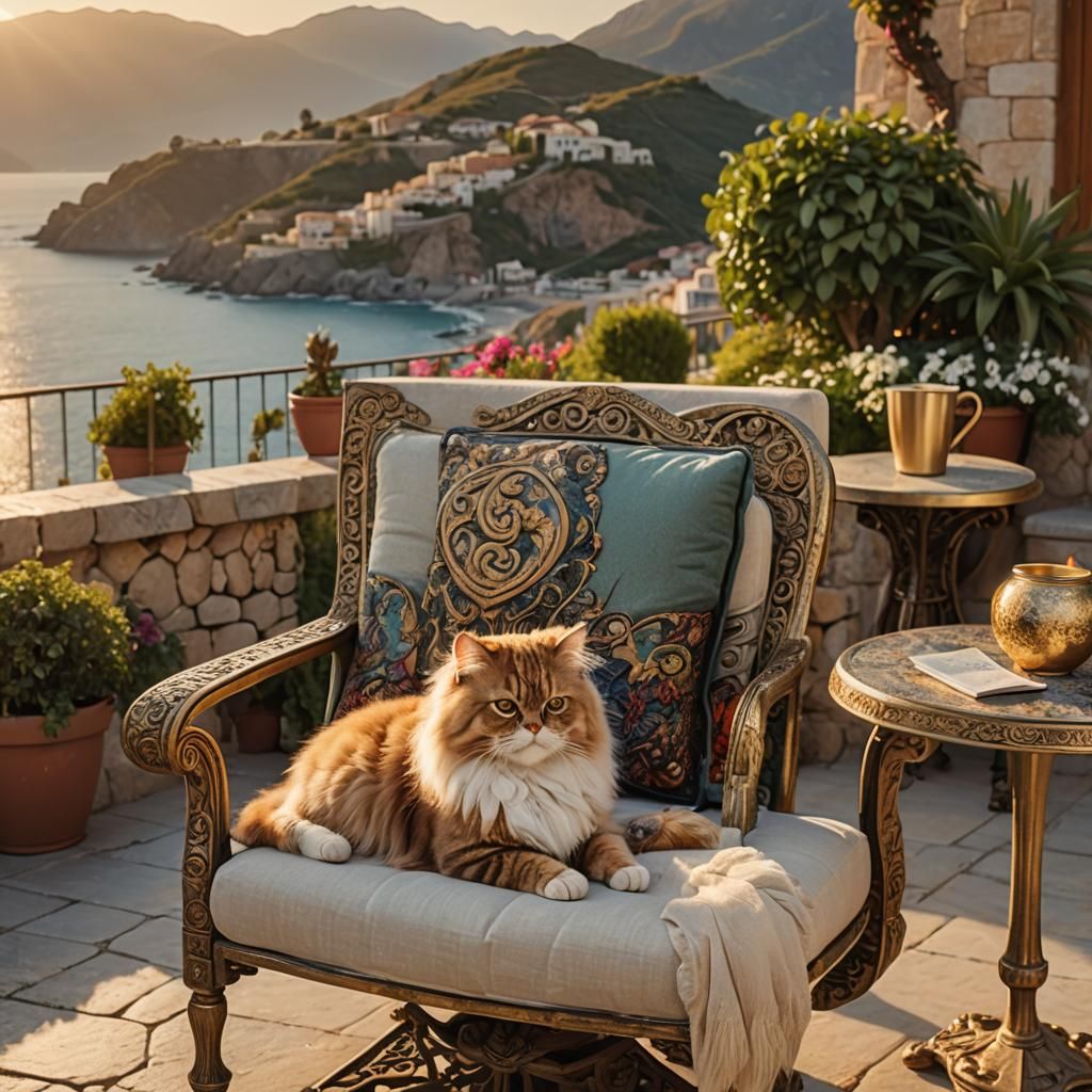 Persian Cat Nap on Terrace at Sunset