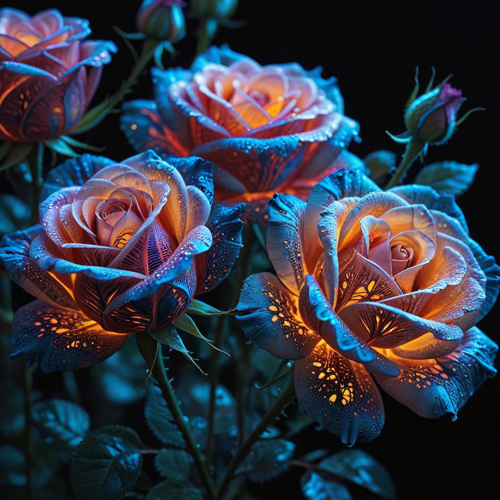 Vibrant Back-Lit Roses in Intricate Lace Patterns