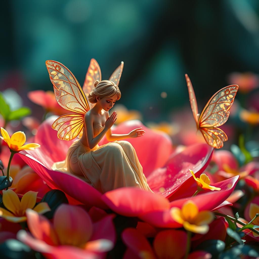 Fairies Dancing on Flower Petals