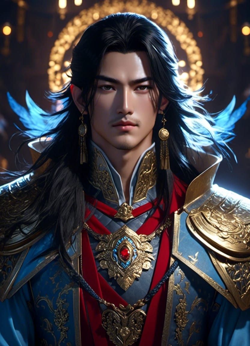 Wuxia Prince Portrait with Twinkling Lights