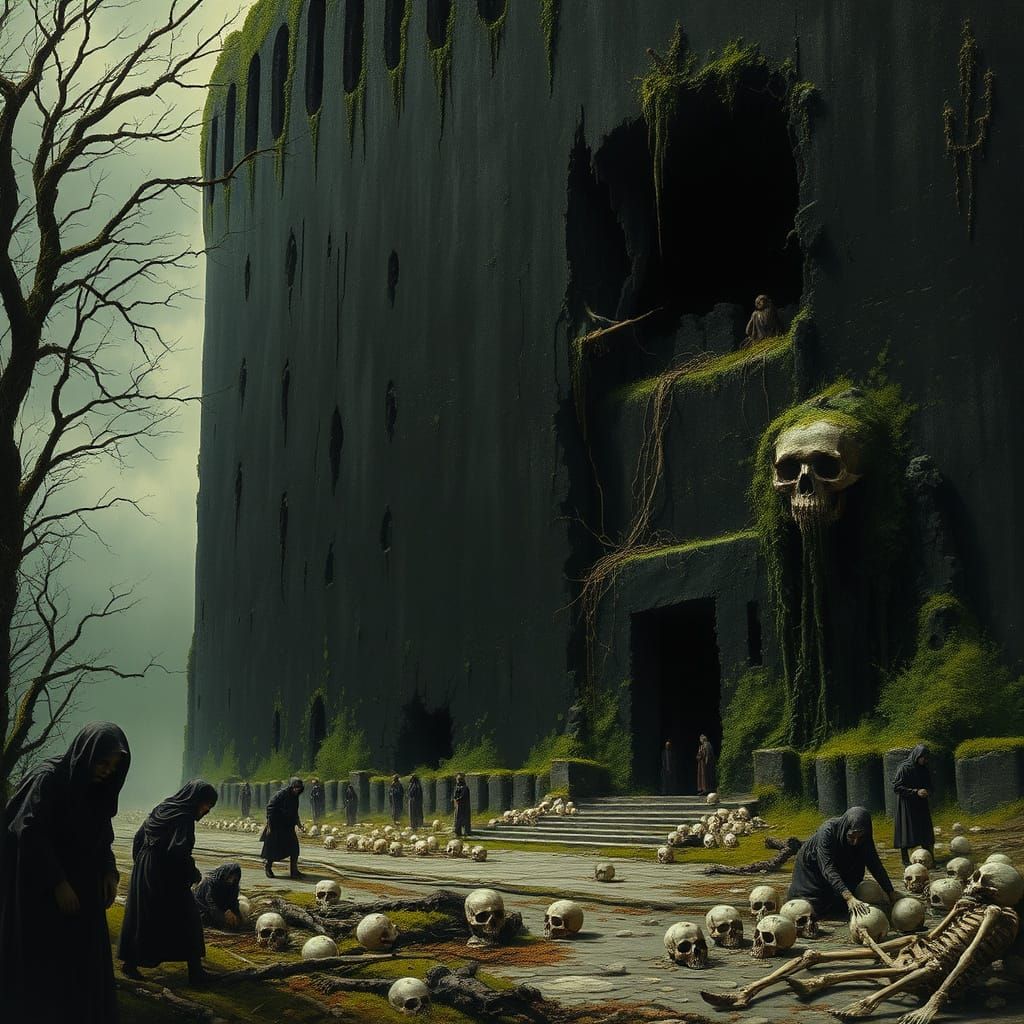 Haunting Black Wall with Weeping Figures