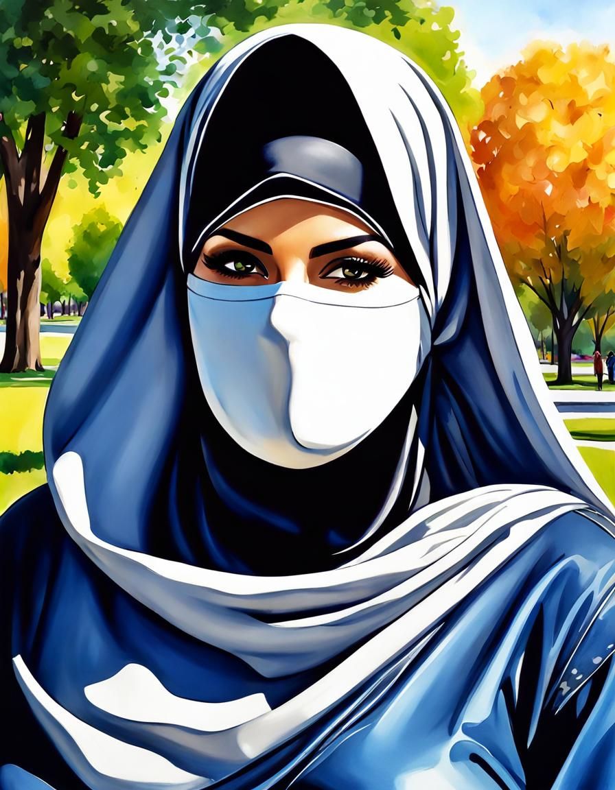 Watercolor Portrait of Woman in Niqab as Pop Art