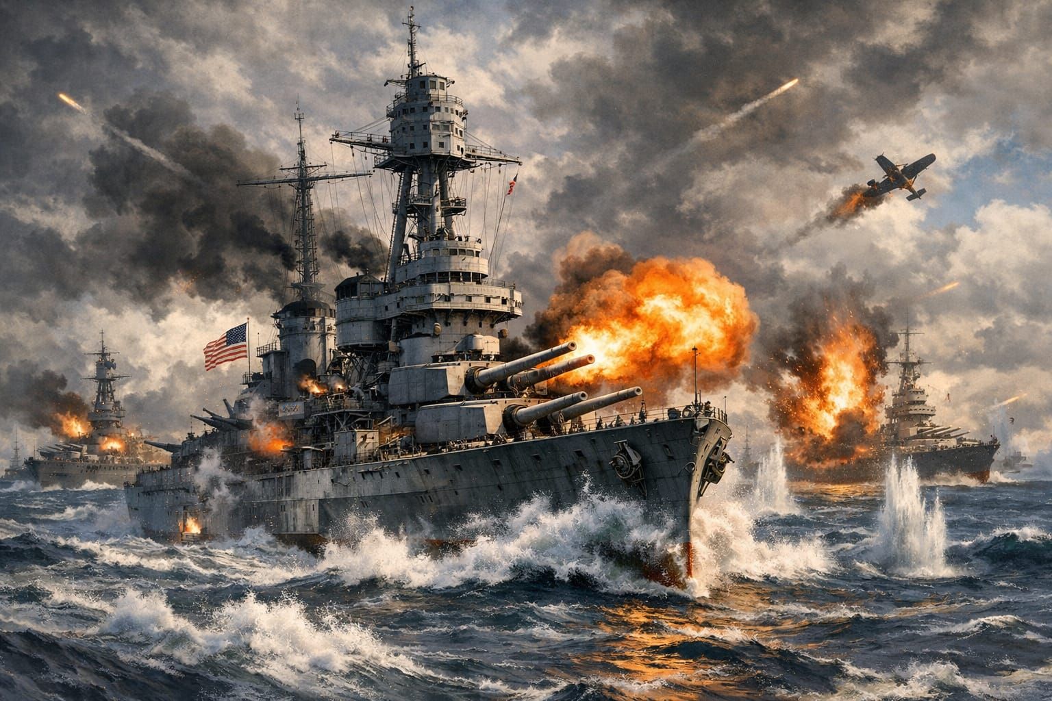 USS Texas BB-35 in Intense Naval Combat