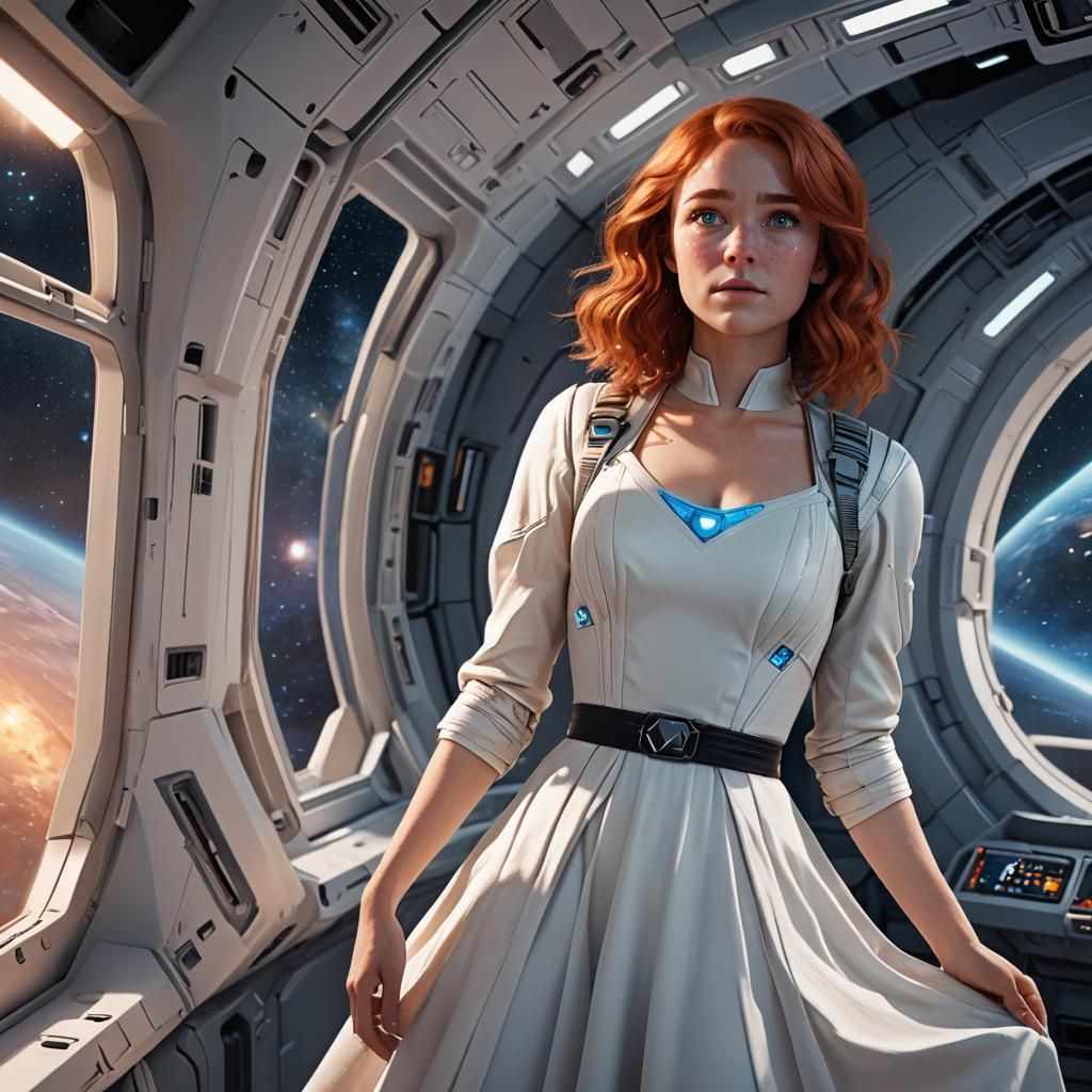 Woman Gazing at Andromeda Galaxy: 3D Digital Art