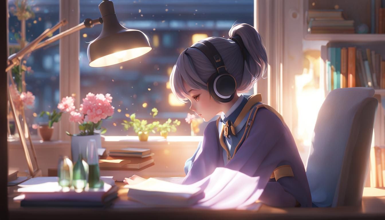 Vibrant Anime Study Scene with Soft Light