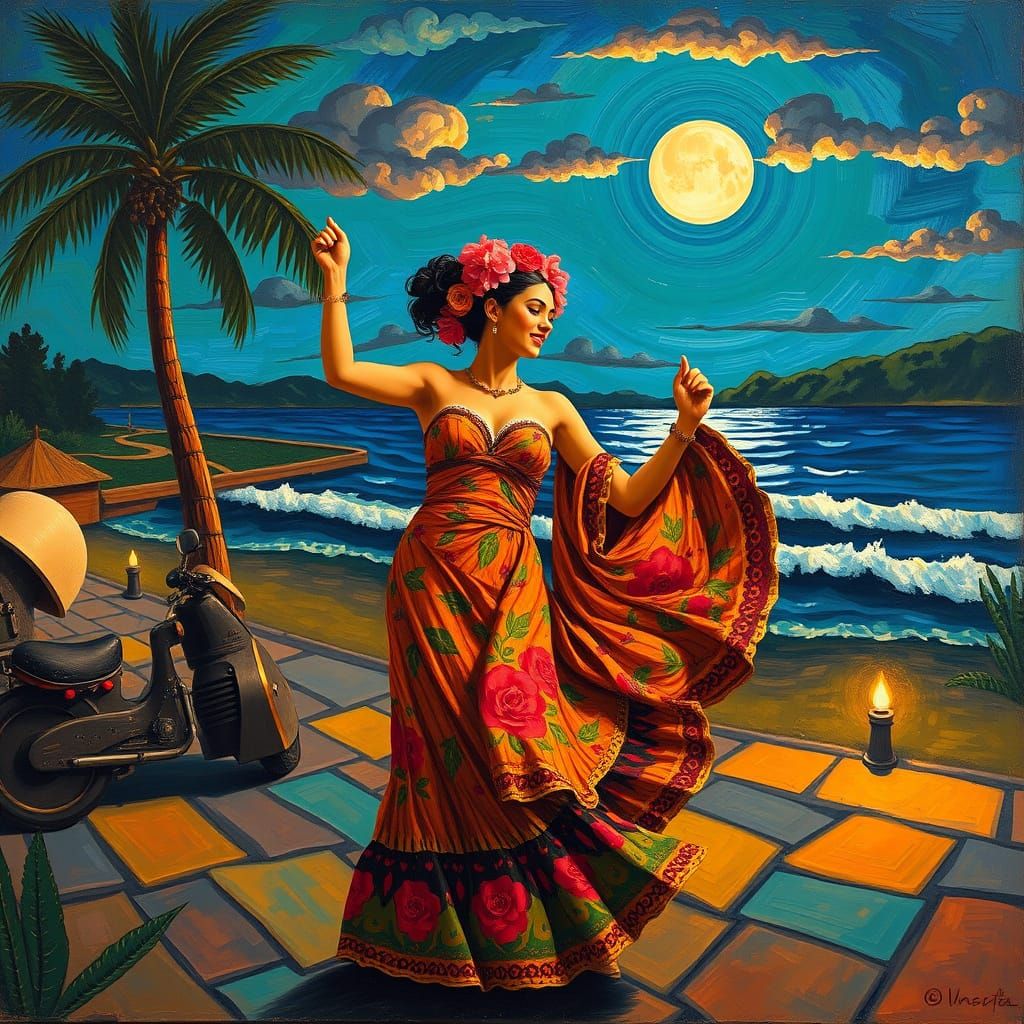 Woman Dancing Jarana on a Summer Night
