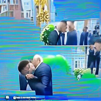 Controversial Kiss: Putin and Zelensky in Dye-Transfer Art