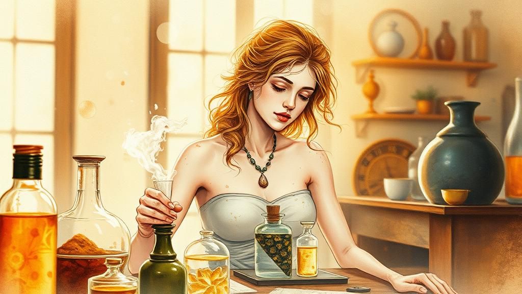 Aphrodite as Sorcerer's Apprentice in Ink and Watercolor