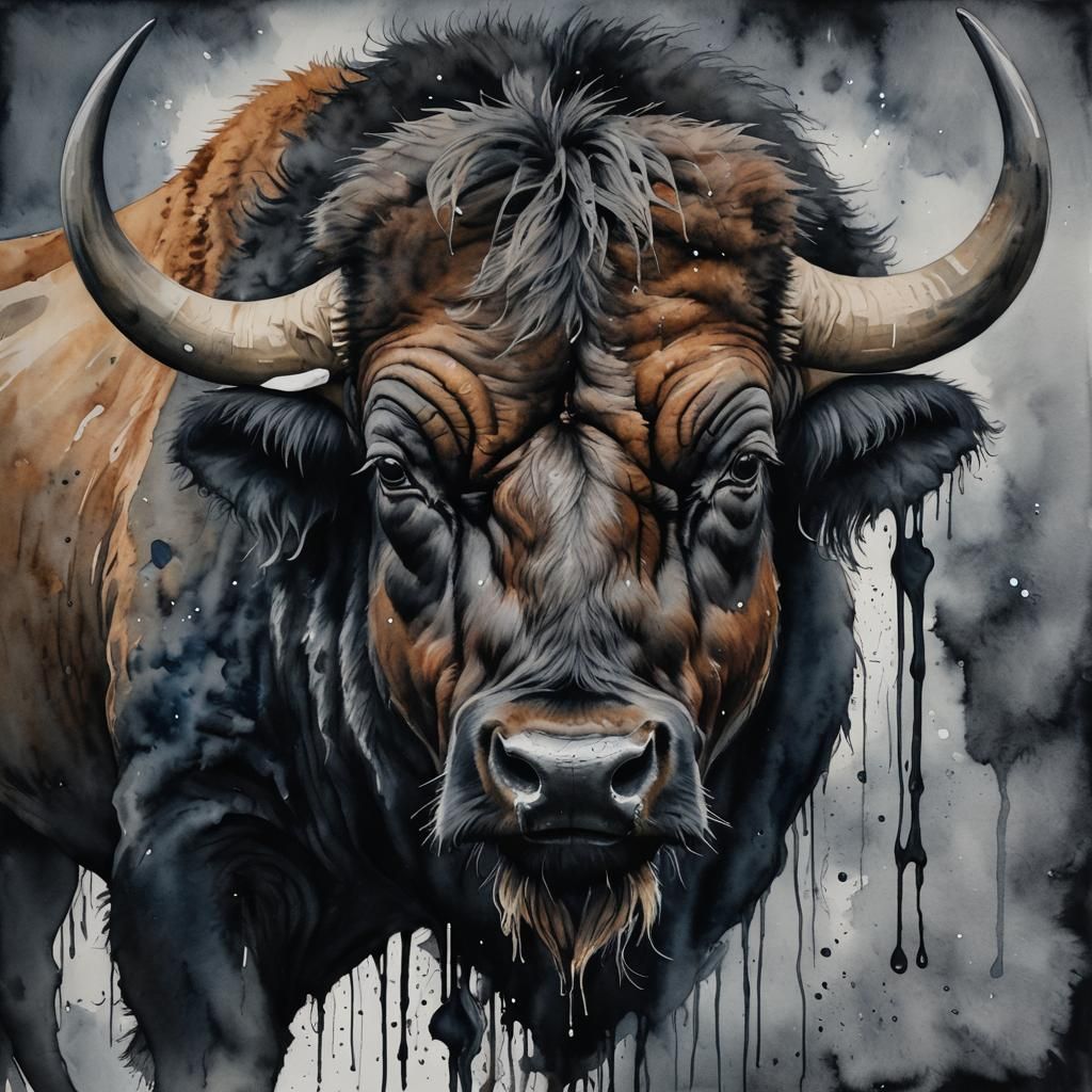Moody Buffalo Tears Watercolor by Poecile Lugubris