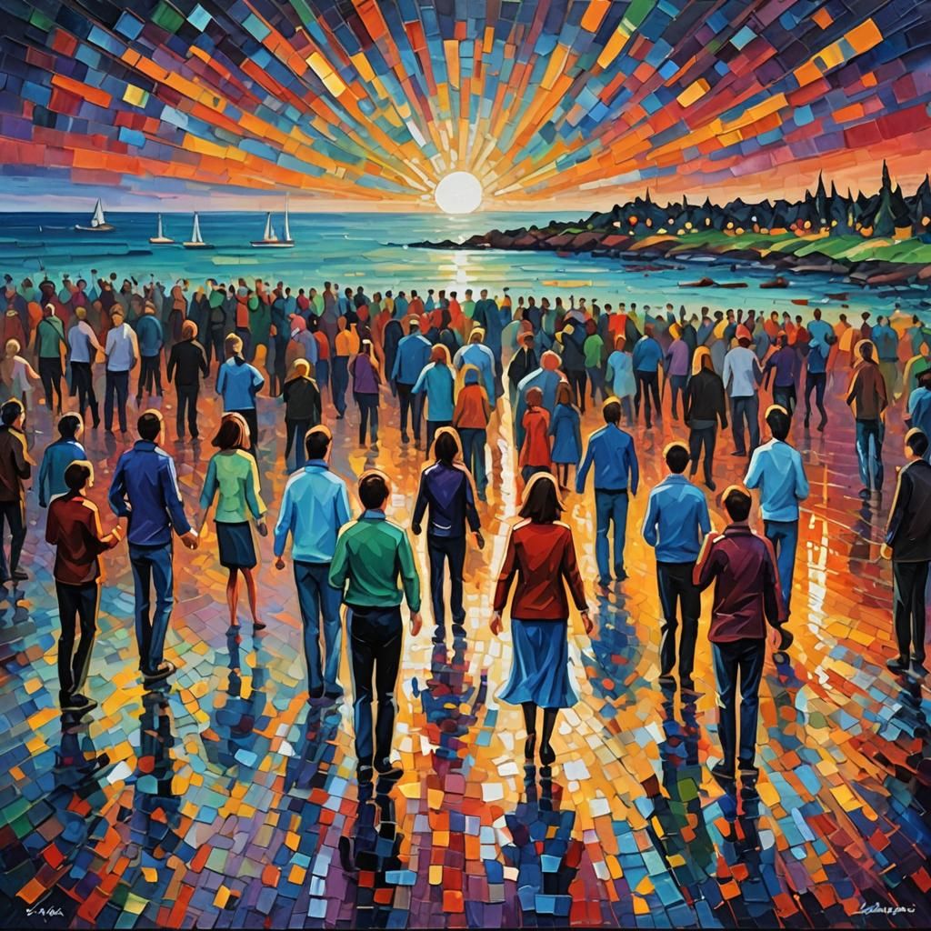 Shoreline Disco Party in Expressionist Impasto Style