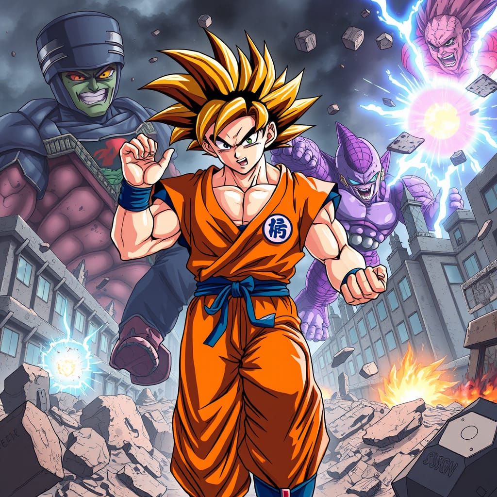 Epic Anime Battle Scene in a Post-Apocalyptic City