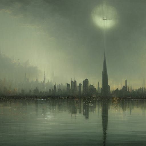 Dramatic Cityscape Reflection with Air Traffic