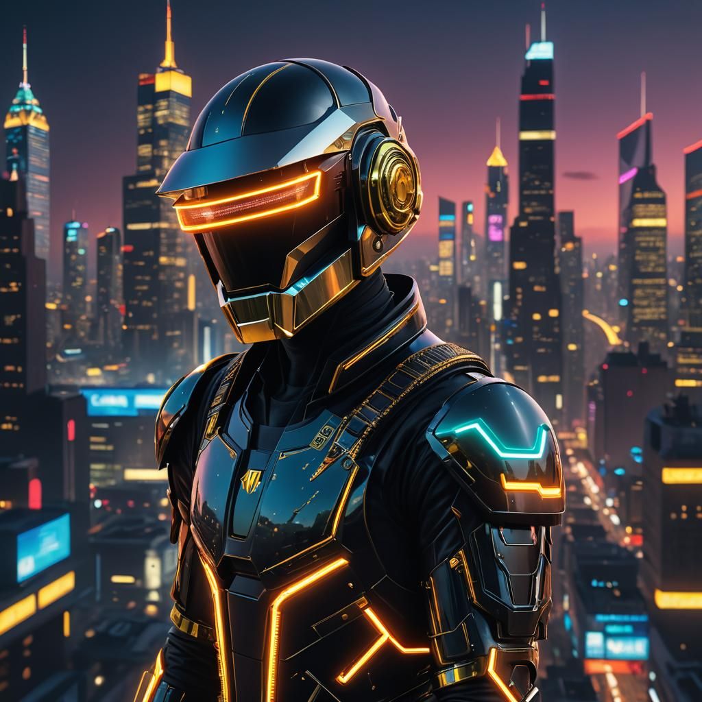 Daft Punk Soldier Portrait with Neon Lights