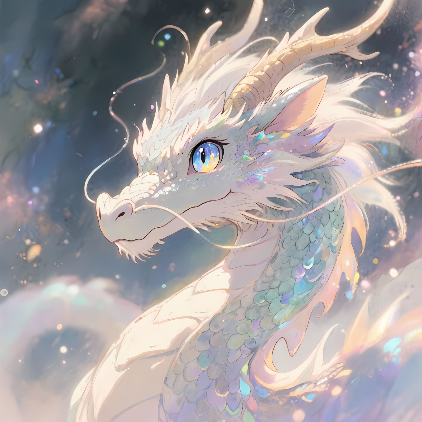 Watercolor Dragon with Luminescent Particles
