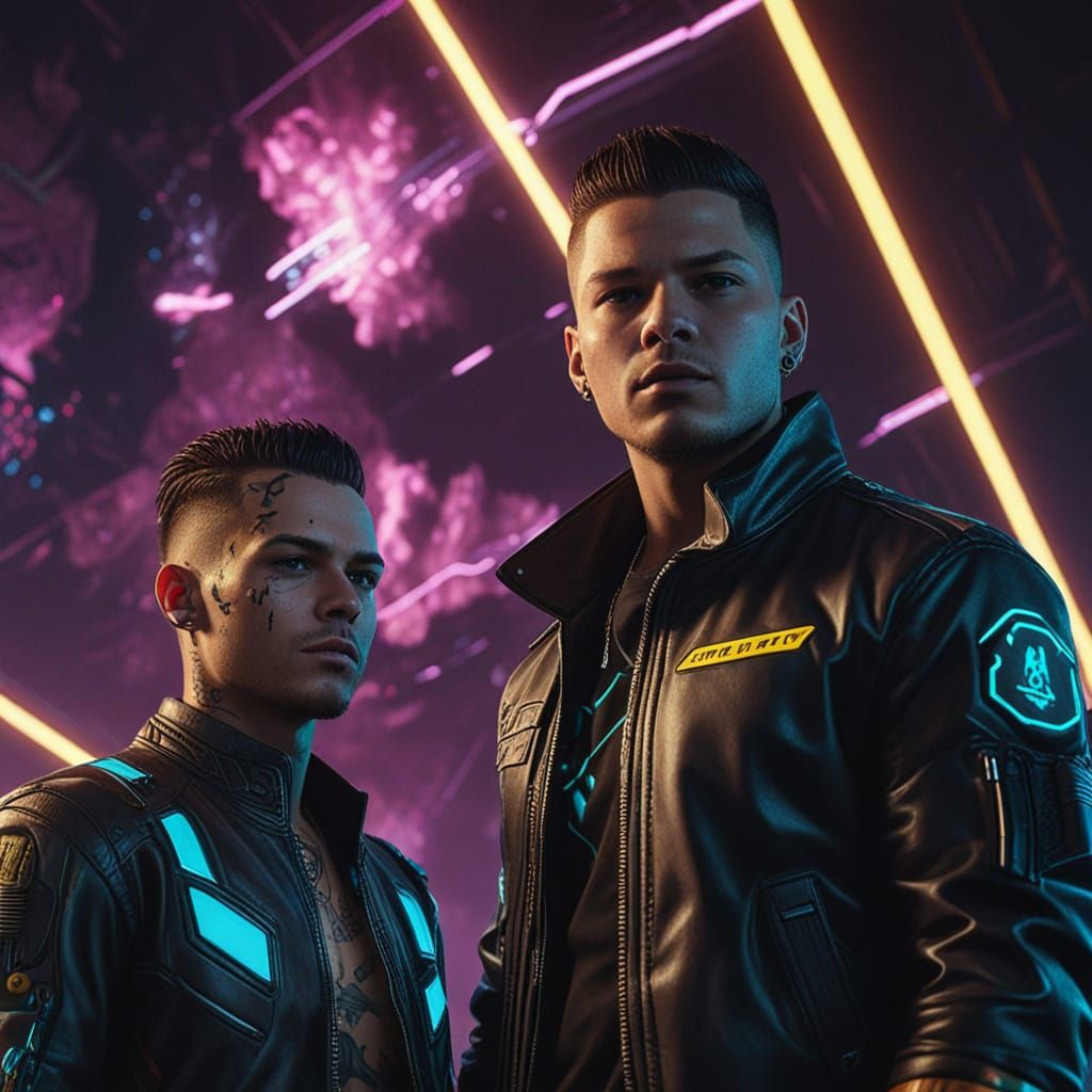 Kane Brown and blackbear in Cyberpunk 2099 Neon Space