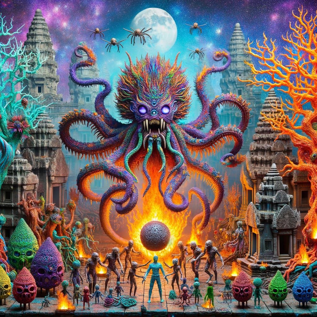 Eerie Hybrid Horror Creature in Alien Forest