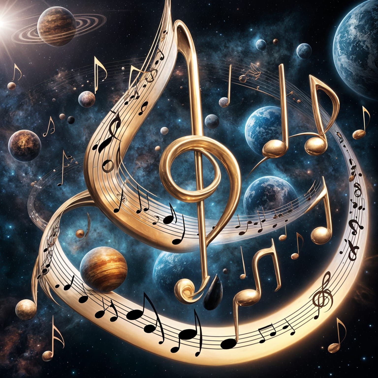 Musical Notes Float in Space: Digital Matte Painting