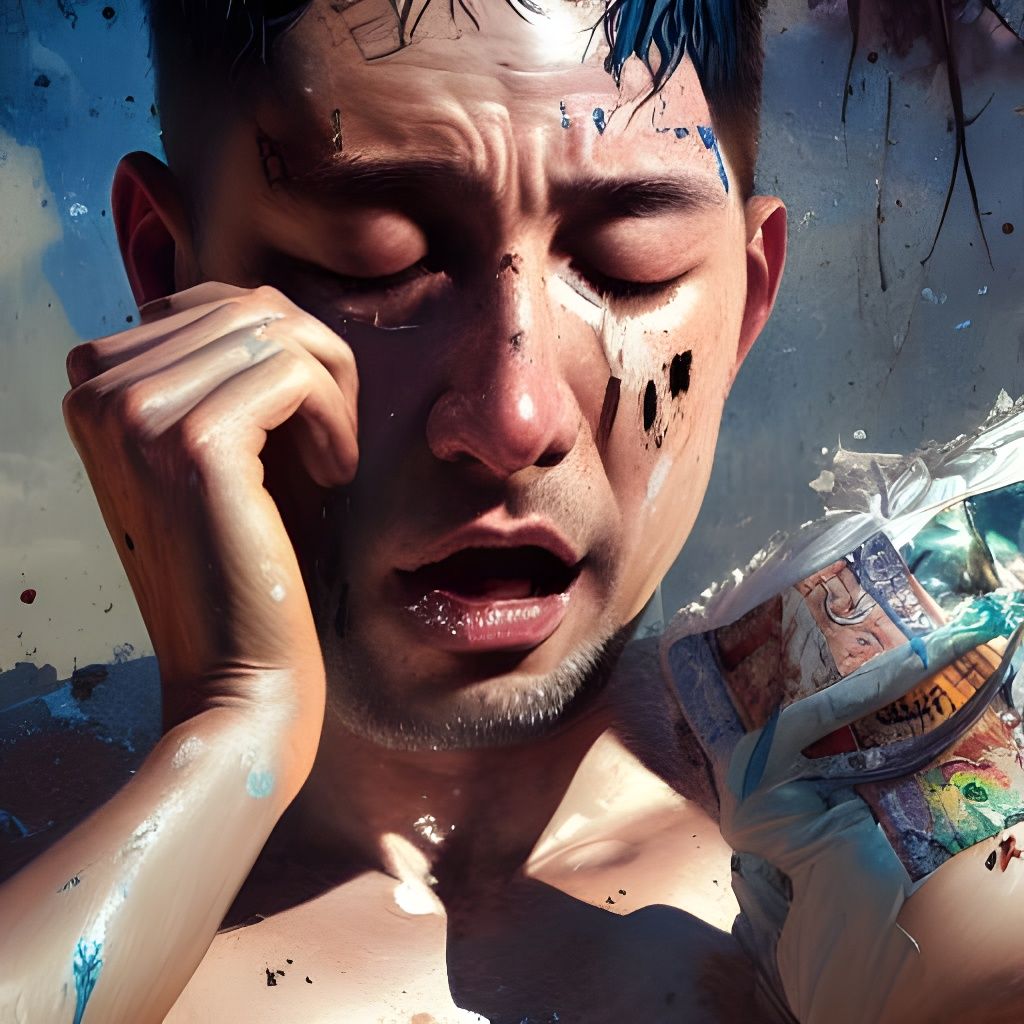 Detailed Crying Man in Diaper: Fantasy Art