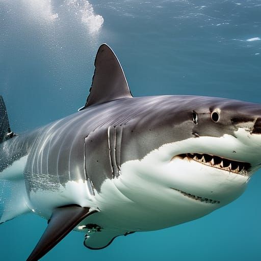 Great White Shark with School of Fish